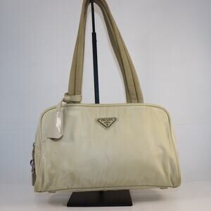 Prada Tessuto Nylon Satchel Beige Shoulder Bag with Lock